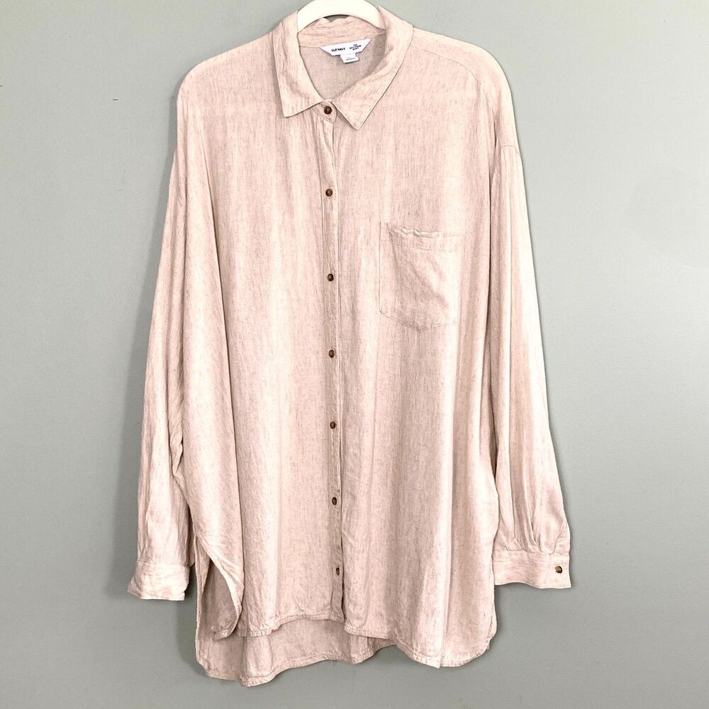 Old Navy Boyfriend Shirt Linen Blend Womens 2X Coastal Beachy Lagenlook